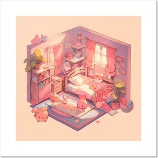 Kawaii Cubicle: Isometric Delight in Tiny Adorable Room | Pocket Room Posters and Art